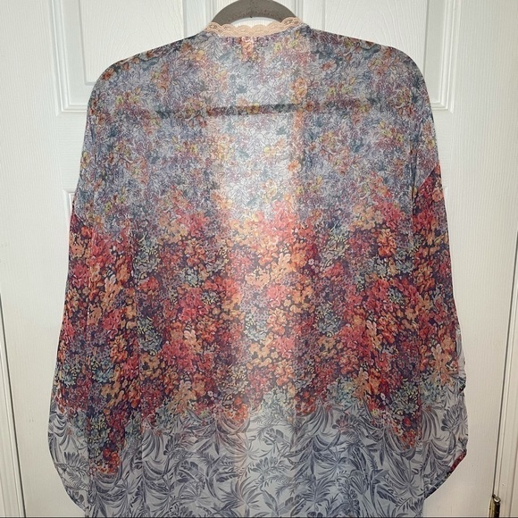 VICTORIA’S Secret Floral Blue & Pink Long open Robe Kimono M/L - Picture 6 of 7